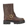 Prada Vintage-finish Leather Booties In Brown