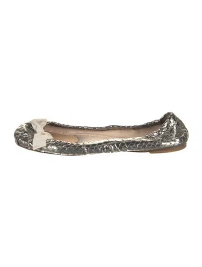Pre-owned Prada Leather Bow Accents Ballet Flats