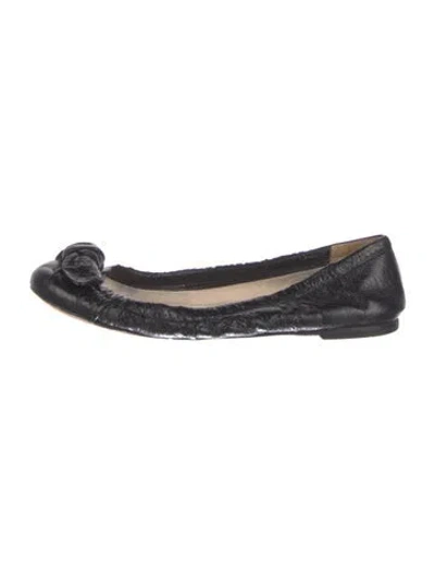 Pre-owned Prada Leather Bow Accents Ballet Flats In Black