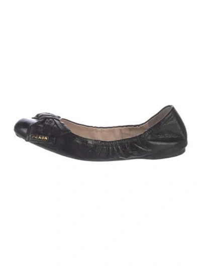 Pre-owned Prada Leather Bow Accents Ballet Flats In Black