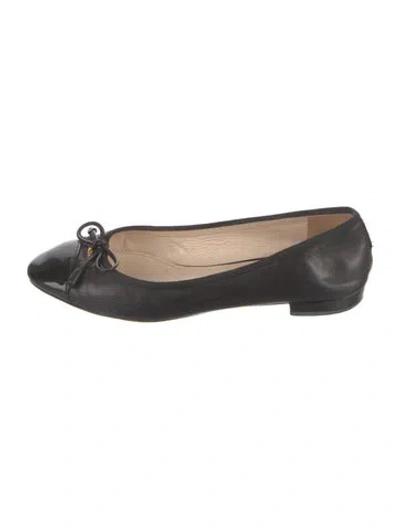 Pre-owned Prada Leather Bow Accents Ballet Flats In Black