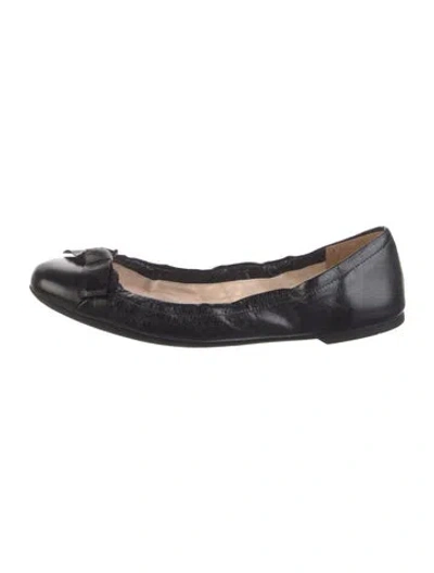 Pre-owned Prada Leather Bow Accents Ballet Flats In Black