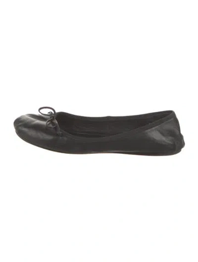 Pre-owned Prada Leather Bow Accents Ballet Flats In Black