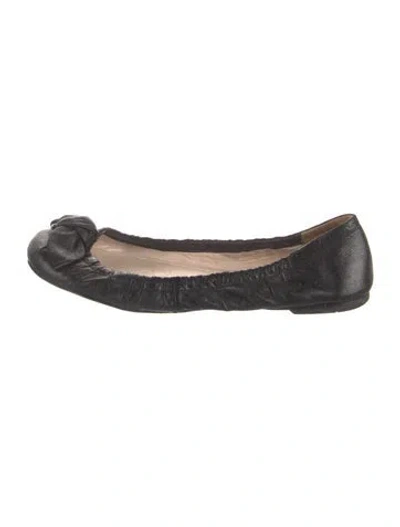 Pre-owned Prada Leather Bow Accents Ballet Flats In Black