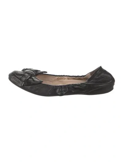Pre-owned Prada Leather Bow Accents Ballet Flats In Black