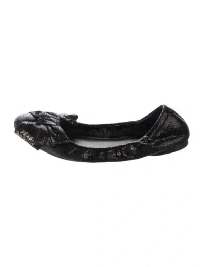 Pre-owned Prada Leather Bow Accents Ballet Flats In Black