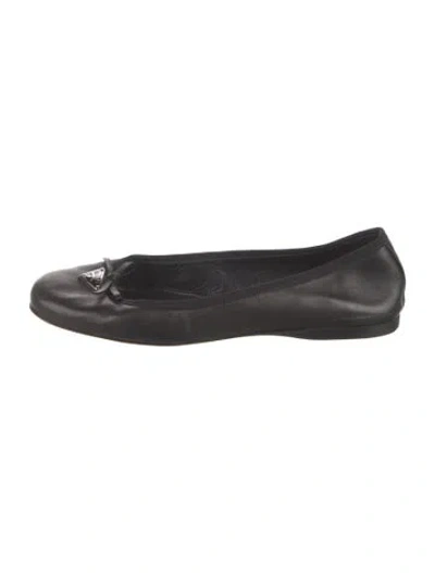 Pre-owned Prada Leather Bow Accents Ballet Flats In Black