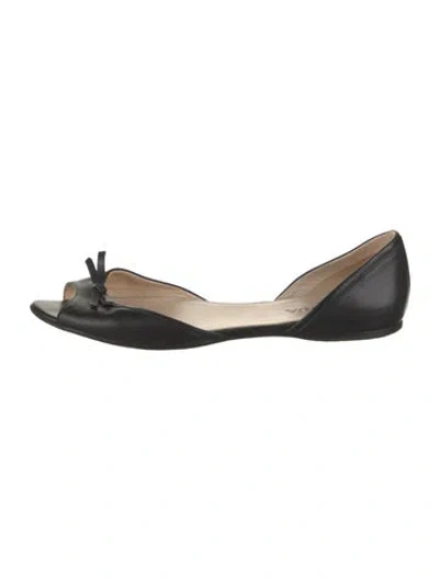 Pre-owned Prada Leather Bow Accents Ballet Flats In Black