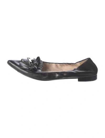 Pre-owned Prada Leather Bow Accents Ballet Flats In Black