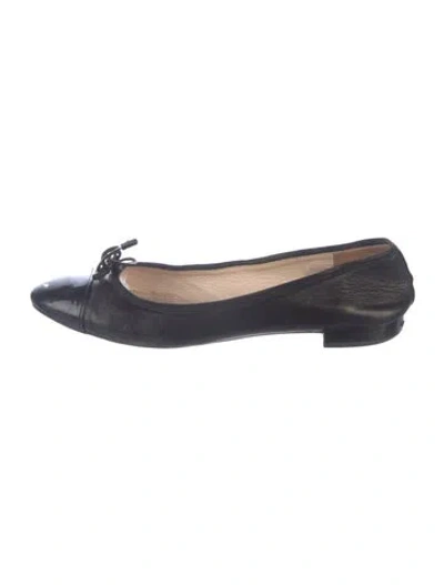 Pre-owned Prada Leather Bow Accents Ballet Flats In Black