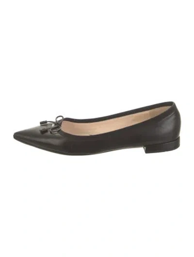 Pre-owned Prada Leather Bow Accents Ballet Flats In Black