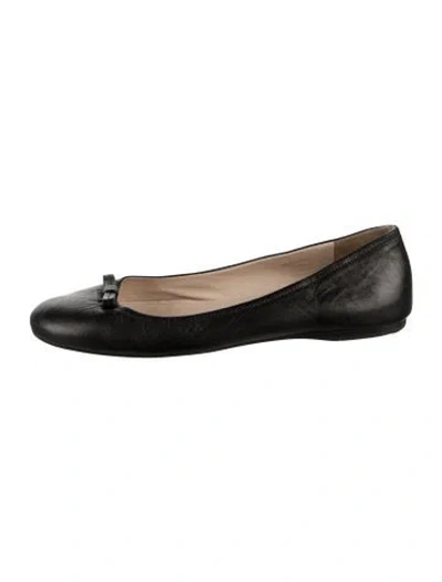 Pre-owned Prada Leather Bow Accents Ballet Flats In Black