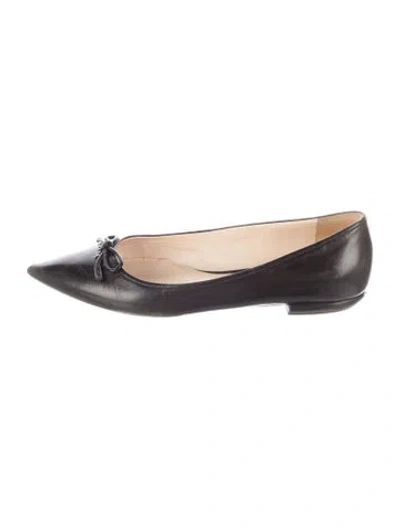 Pre-owned Prada Leather Bow Accents Ballet Flats In Black