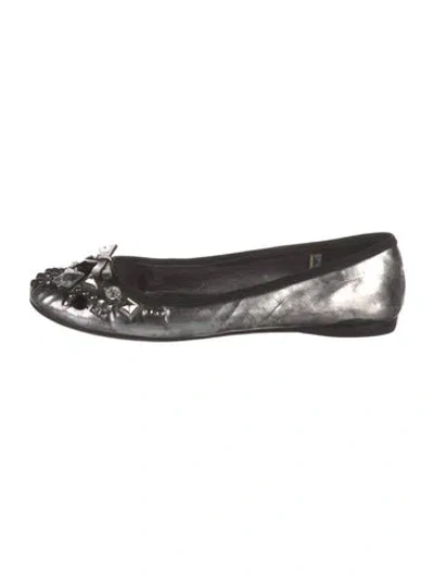 Pre-owned Prada Leather Bow Accents Ballet Flats In Black