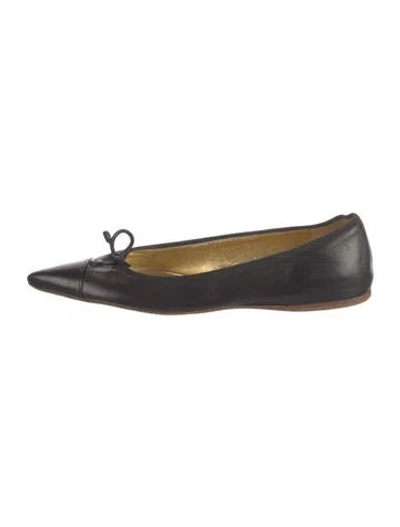 Pre-owned Prada Leather Bow Accents Ballet Flats In Black