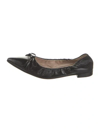 Pre-owned Prada Leather Bow Accents Ballet Flats In Black