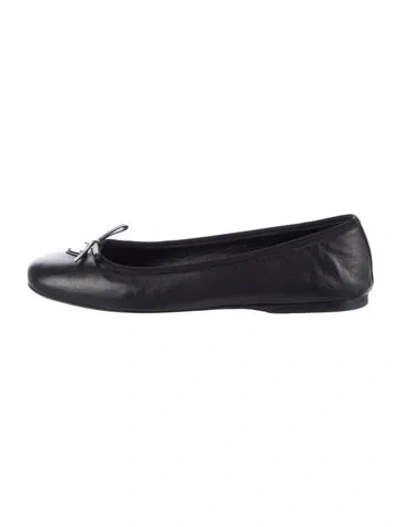 Pre-owned Prada Leather Bow Accents Ballet Flats In Black