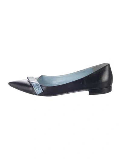 Pre-owned Prada Leather Bow Accents Ballet Flats In Black/blue