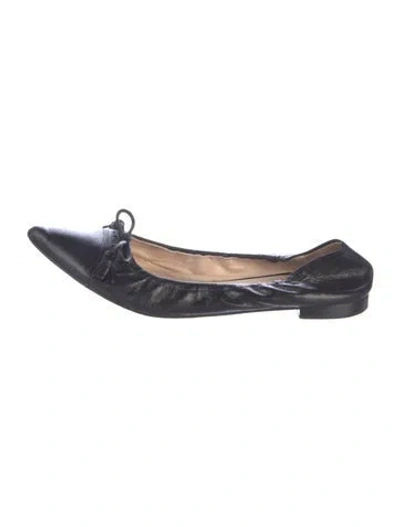 Pre-owned Prada Leather Bow Accents Ballet Flats In Blue