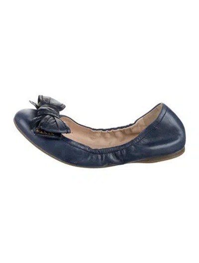 Pre-owned Prada Leather Bow Accents Ballet Flats In Blue
