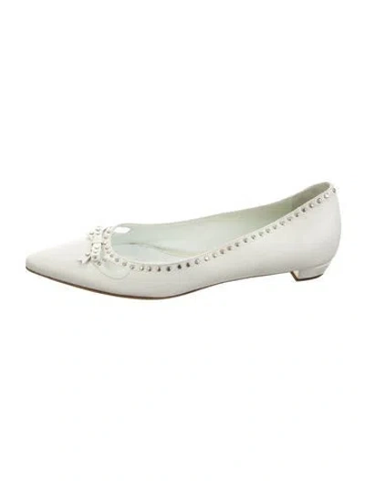Pre-owned Prada Leather Bow Accents Ballet Flats In Blue