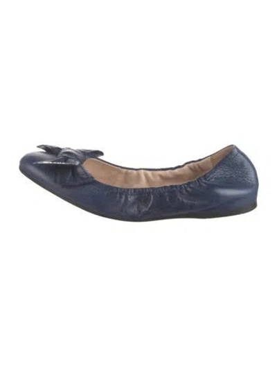 Pre-owned Prada Leather Bow Accents Ballet Flats In Blue