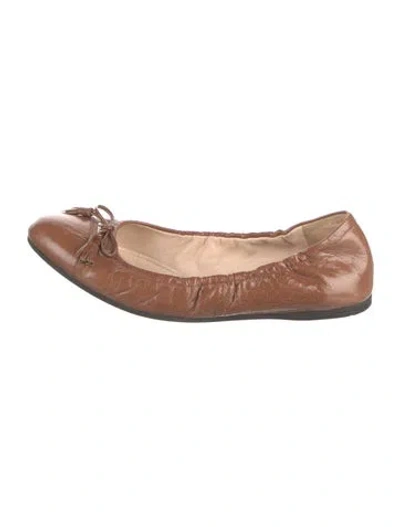 Pre-owned Prada Leather Bow Accents Ballet Flats In Brown