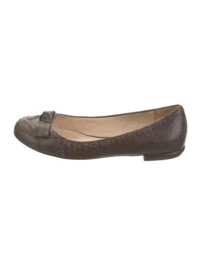 Pre-owned Prada Leather Bow Accents Ballet Flats In Brown