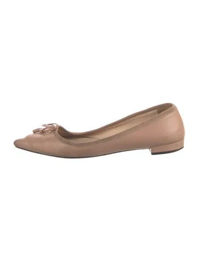 Pre-owned Prada Leather Bow Accents Ballet Flats In Neutral