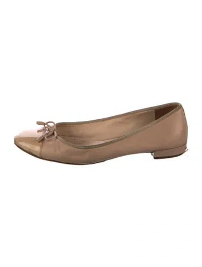 Pre-owned Prada Leather Bow Accents Ballet Flats In Neutral
