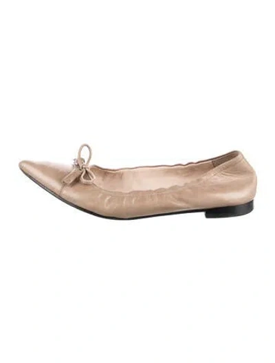 Pre-owned Prada Leather Bow Accents Ballet Flats In Neutral