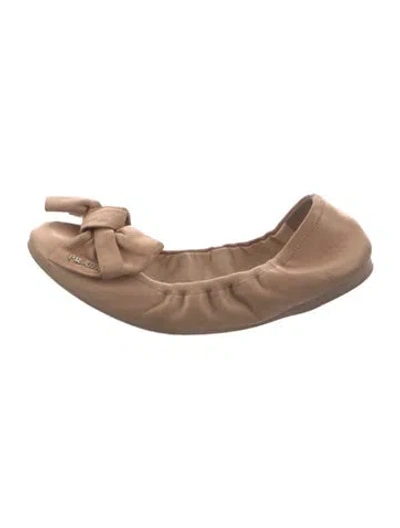 Pre-owned Prada Leather Bow Accents Ballet Flats In Neutrals