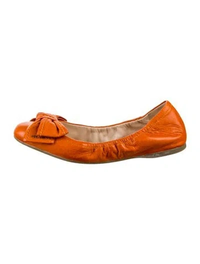 Pre-owned Prada Leather Bow Accents Ballet Flats In Orange