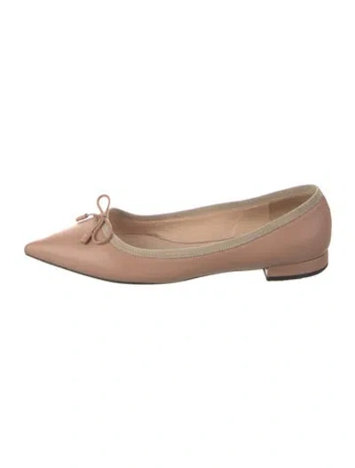 Pre-owned Prada Leather Bow Accents Ballet Flats In Pink