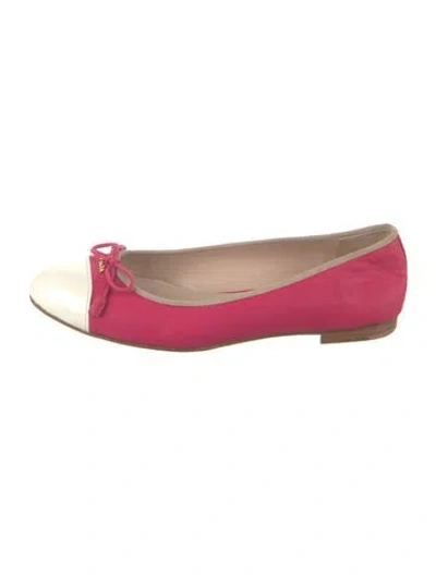 Pre-owned Prada Leather Bow Accents Ballet Flats In Pink