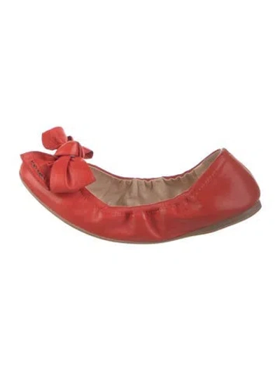 Pre-owned Prada Leather Bow Accents Ballet Flats In Red