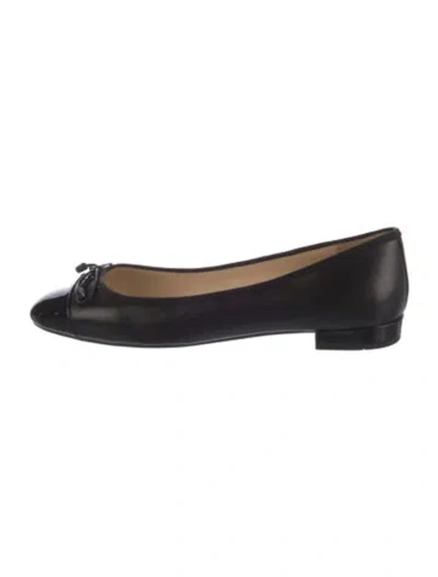 Pre-owned Prada Leather Bow Accents Ballet Flats W/ Tags In Black
