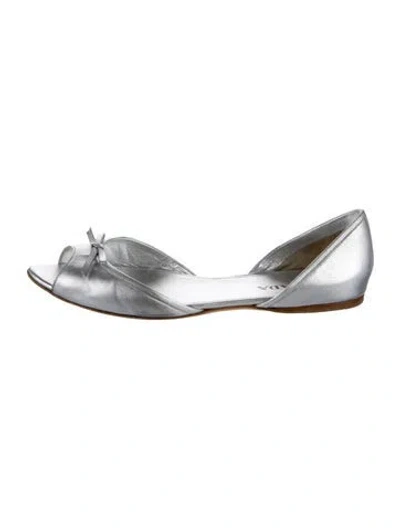 Pre-owned Prada Leather Bow Accents D'orsay Flats