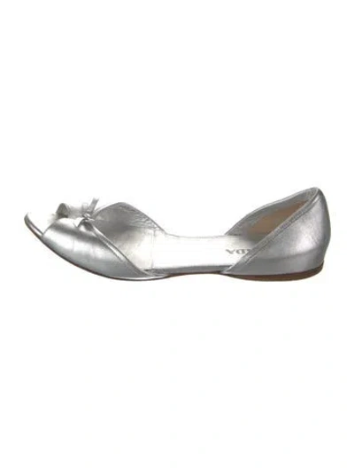 Pre-owned Prada Leather Bow Accents D'orsay Flats