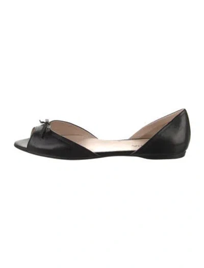 Pre-owned Prada Leather Bow Accents D'orsay Flats In Black