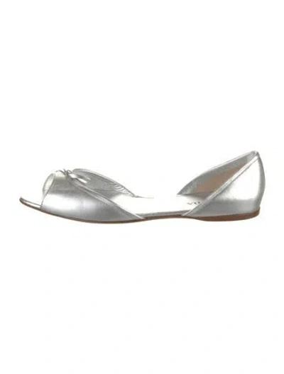 Pre-owned Prada Leather Bow Accents D'orsay Flats In Silver