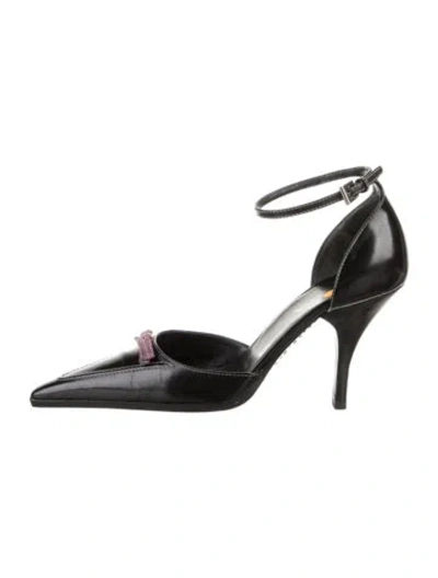 Pre-owned Prada Leather Bow Accents D'orsay Pumps In Black