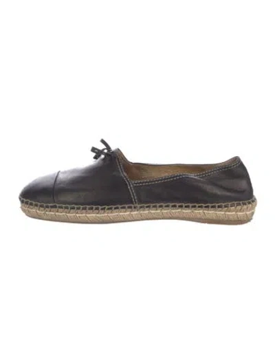 Pre-owned Prada Leather Bow Accents Espadrilles In Black