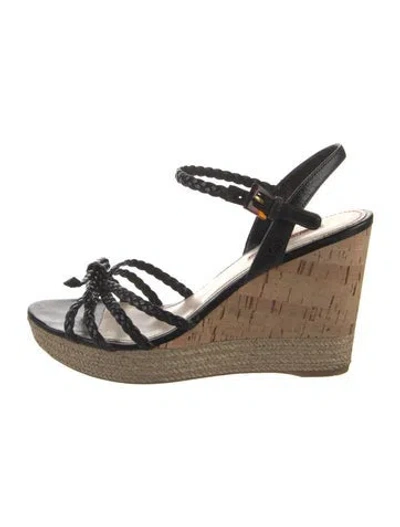 Pre-owned Prada Leather Bow Accents Espadrilles In Black