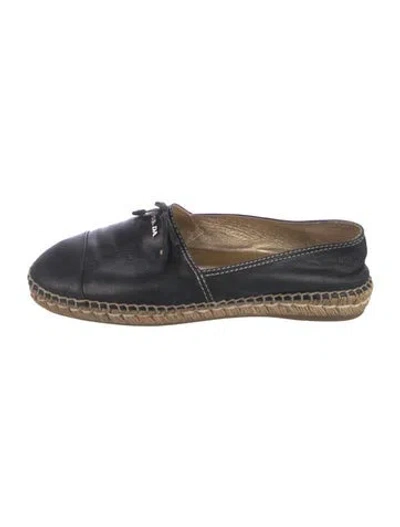 Pre-owned Prada Leather Bow Accents Espadrilles In Black