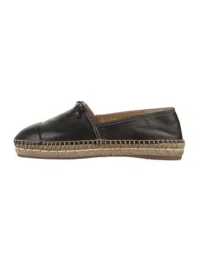 Pre-owned Prada Leather Bow Accents Espadrilles In Black