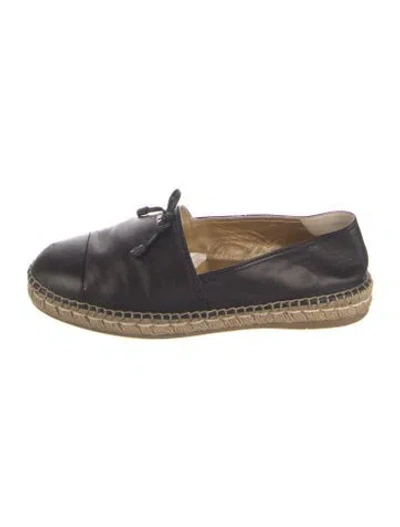 Pre-owned Prada Leather Bow Accents Espadrilles In Black