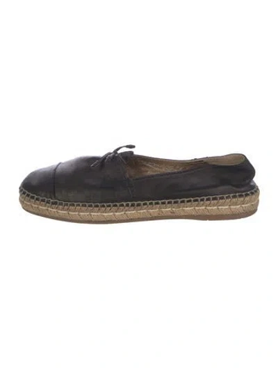 Pre-owned Prada Leather Bow Accents Espadrilles In Black