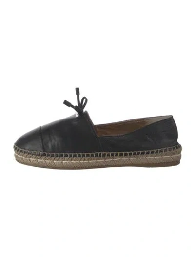 Pre-owned Prada Leather Bow Accents Espadrilles In Black