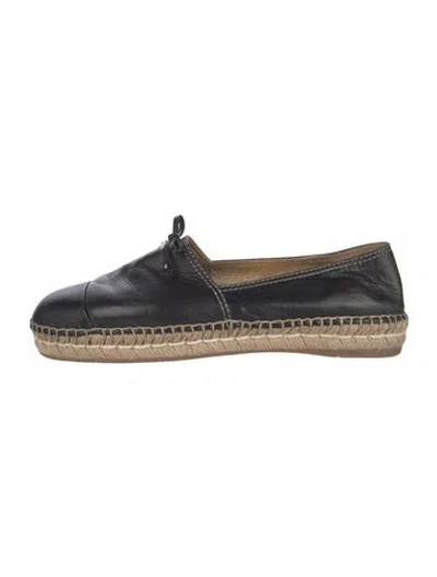 Pre-owned Prada Leather Bow Accents Espadrilles In Black
